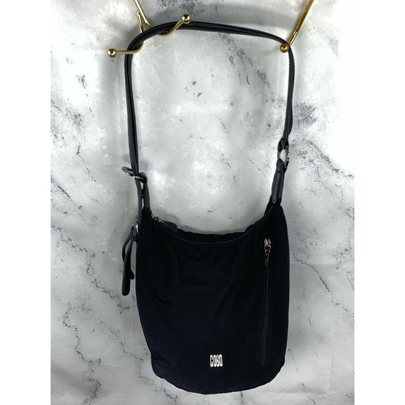 COBO INTERNATIONAL handbag satchel Logo Canvas silver Hardware black leather - Picture 1 of 16
